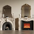 Ornate White Fireplaces With Decorative Mirrors Branch Decor And Flaming Fire