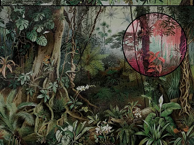 Lush Tropical Rainforest Scene With Dense Plants Vines Trees And Red Foliage 3d model