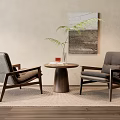 Stylish Gray Chair And Table Set With Wooden Frame Small Round Table And Green Plant