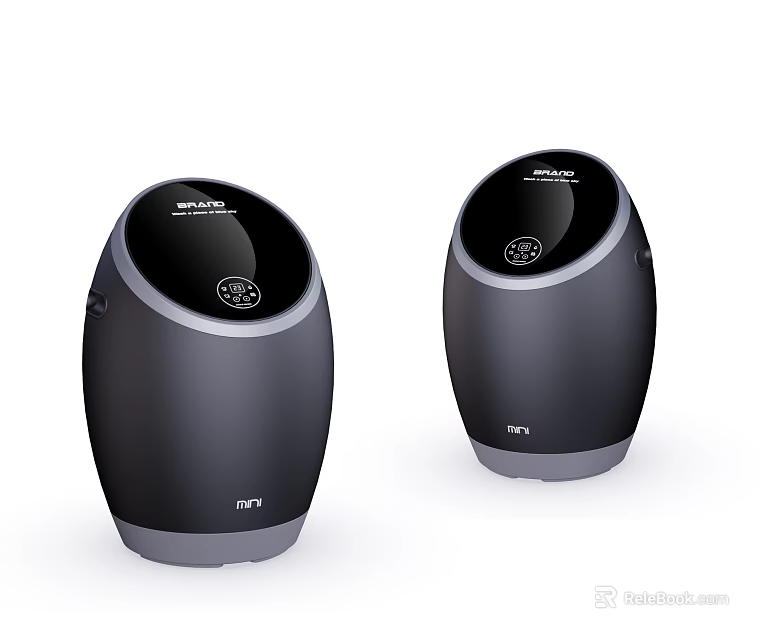 Midea Two Black And Gray Round Washing Machines With Digital 3d model 