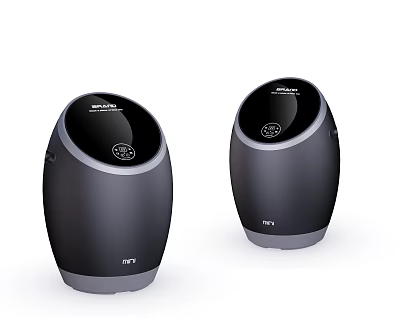 Midea Two Black And Gray Round Washing Machines With Digital 3d model