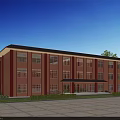 Modern Multistory School Teaching Building With Red Exterior Walls And Green Trees Around