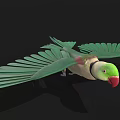 Green Parrot With Spread Green Wings And Red Beak On Black Background