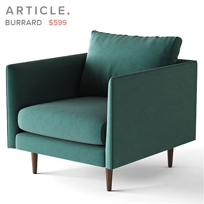 Teal Upholstered Accent Chair with Modern Minimalist Design and Sturdy Wooden Legs 3d model