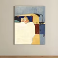 Vibrant Abstract Bedroom Artwork With Reading Figure Soft Lamp And Bed