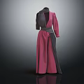 Stylish Pink And Gray Long Robe With Waist Belt And Long Sleeves Design
