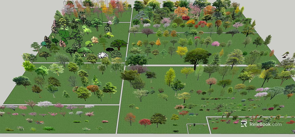 Various Tree Species With Colorful Foliage In Landscaped Garden Setting 3d model 