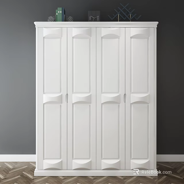White Wardrobe With Four Door Modern Simple Design For Interior Decor 3d model 