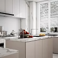 Modern Kitchen Interior With White Cabinets Island And Marble Countertops