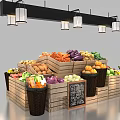 Wooden Display Shelves With Fresh Fruits Vegetables And Baskets For Retail
