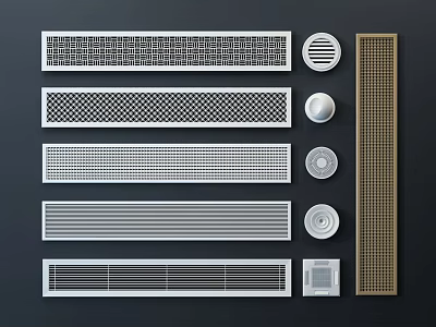 Various Air Conditioner Vents Designs Including Rectangular Circular and Grilled Styles 3d model