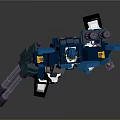 Game And Movie Robot Character With Blue White Purple Armor And Arm Cannons