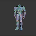 Blue Humanoid Robot Character With Shiny Metallic Surface Standing On Dark Background 3d model