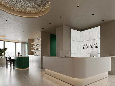 Modern Luxury Beauty Salon With Front Desk Green Accents Marble Wall And Open Space Interior 3d model