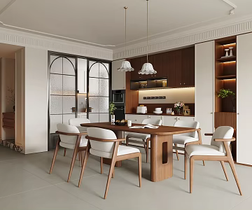 Modern French Home Restaurant Dining Table and Chair Combination Sideboard 3d model