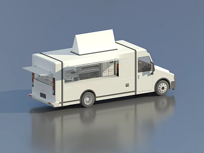 White Food Truck Exterior Design With Side Window And Open Counter 3d model