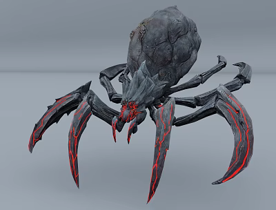 Mythical Reptile Creature 3D Model With Gray Body And Red Patterned Legs 3d model