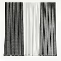 Black And White Striped Textured Curtains With Sheer Middle Panel Design