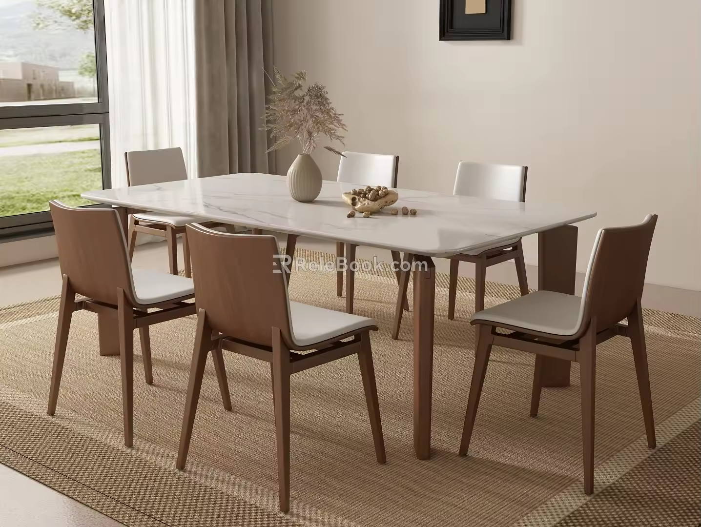 long dining table and chair 3d model