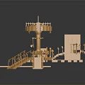 Detailed Copper Architectural Model Design With Intricate Structure Staircases Platforms And Railings