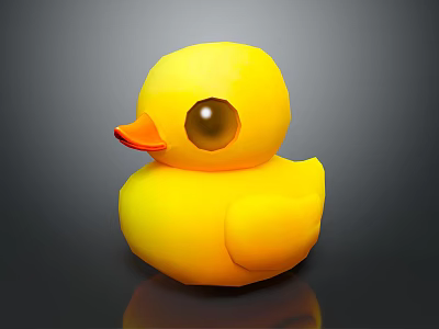 Bright Yellow Rubber Duck Toy With Large Eyes And Orange Beak On Black Surface 3d model