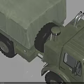 Green Military Truck With Canvas Covered Cargo Bed And Six Wheel Structure