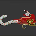 Red Christmas Sleigh with Santa Claus gold decorations bells and candy cane shaped pole