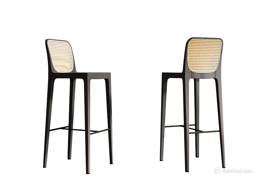 Modern Black Frame Bar Stools With Woven Backrest And Minimalist Design Set Of Two 3d model 