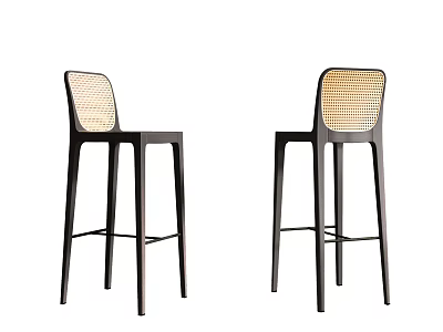 Modern Black Frame Bar Stools With Woven Backrest And Minimalist Design Set Of Two 3d model