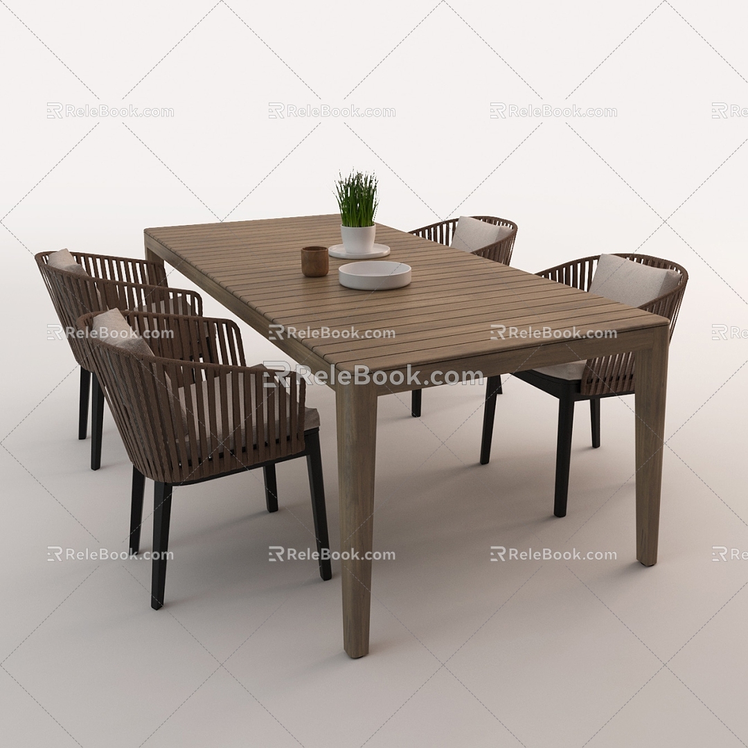 Dining Seat Combination Outdoor Dining Table and Chair Casual Dining Seat Outdoor Solid Wood Dining Table and Chair Casual Table and Chair Outdoor Table and Chair Woven Leisure Chair Courtyard Table and Chair 3d model