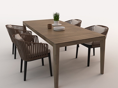 Dining Seat Combination Outdoor Dining Table and Chair Casual Dining Seat Outdoor Solid Wood Dining Table and Chair Casual Table and Chair Outdoor Table and Chair Woven Leisure Chair Courtyard Table and Chair 3d model