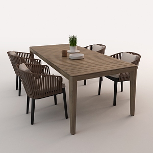 Dining Seat Combination Outdoor Dining Table and Chair Casual Dining Seat Outdoor Solid Wood Dining Table and Chair Casual Table and Chair Outdoor Table and Chair Woven Leisure Chair Courtyard Table and Chair 3d model