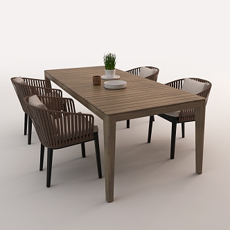 Dining Seat Combination Outdoor Dining Table and Chair Casual Dining Seat Outdoor Solid Wood Dining Table and Chair Casual Table and Chair Outdoor Table and Chair Woven Leisure Chair Courtyard Table and Chair 3d model