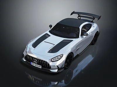Silver Sports Car With Black Roof Rear Spoiler And Sleek Mercedes Style Design 3d model