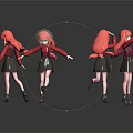 Pink Haired Girl Character 3D Model in Different Poses with Black Background and Reflections