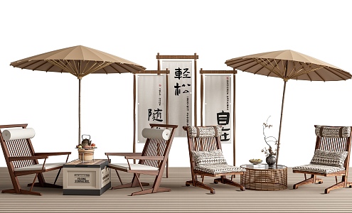 Chinese-style Courtyard Outdoor Tables and Chairs Courtyard Leisure Tables and Chairs Outdoor Chairs Side Corner Sunshade 3d model