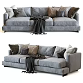 Gray Sectional Sofa With Multiple Colored Pillows And Dark Throw Blanket 3d model