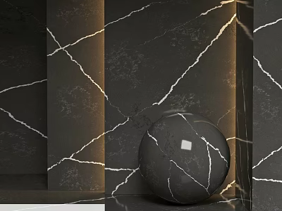 Modern Black Marble Component With Veined Texture And Sphere Shape In Lighting 3d model