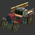 Vintage Fire Truck With Wooden Ladder Red Body And Classic Equipment