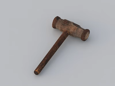 Vintage Old Wooden Hammer With Rustic Texture And Handcrafted Wooden Handle 3d model