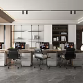 Modern Office Interior Open Workspace With Multiple Computers Desks Black Chairs And White Cabinets 3d model
