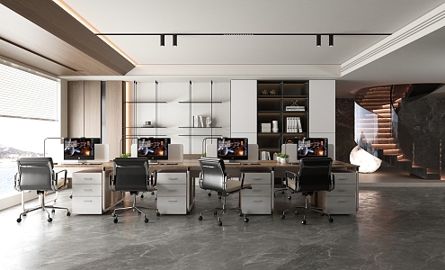 modern office hall open shared station office desk and chair combination office public area 3d model