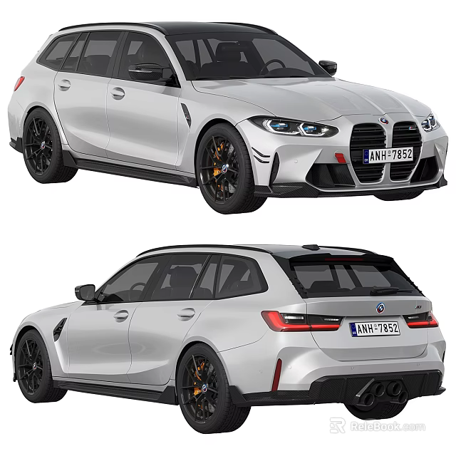 Silver Wagon Cars With Sporty Design And Details 3d model 