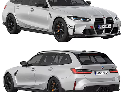 Silver Wagon Cars With Sporty Design And Details 3d model