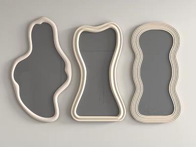 Three Unique Shaped Decorative Mirrors With Artistic Curved Frames For Wall Decor 3d model