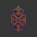 Decorative Shield Design With Wooden Texture Yellow Blue Border and Symmetrical Ornate Center