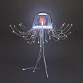 Jellyfish Shaped Modern Floor Lamp With Transparent Dome Slender Tentacles Small Lights And Metal Stand