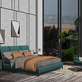 Modern background double bed 3d model