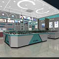 Modern Optical Store Interior With Glass Display Cabinets and Illuminated Eyewear Shelves 3d model