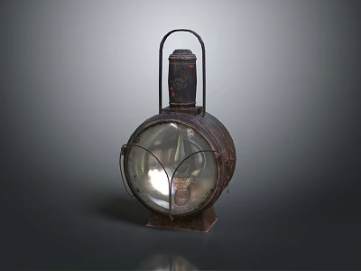 Vintage Metal Lantern With Round Glass Shade And Top Handle Design 3d model